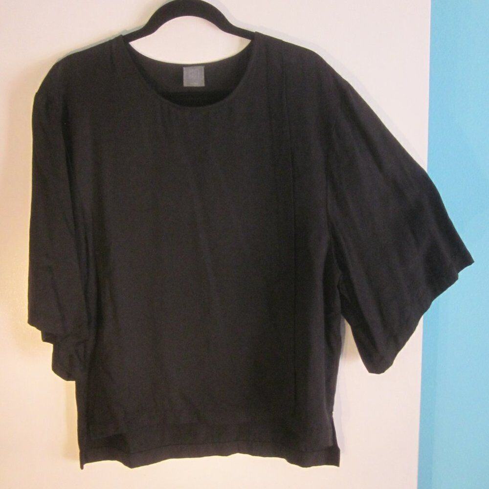 GREI New York Womens Black Top 2 M L Kimono Sleeve Tencel Pullover Unisex Shirt